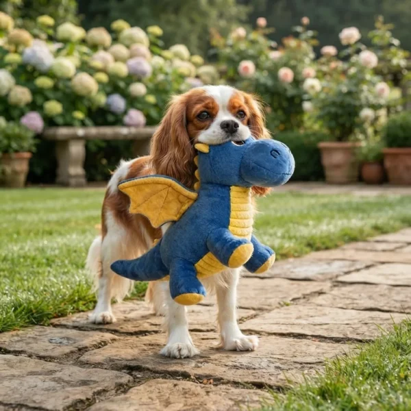 Soft dragon squeaky plush dog toy for chewing and carrying
