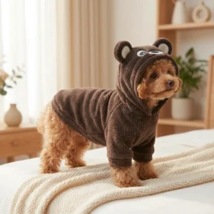 Brown bear dog sweater with a playful bear design