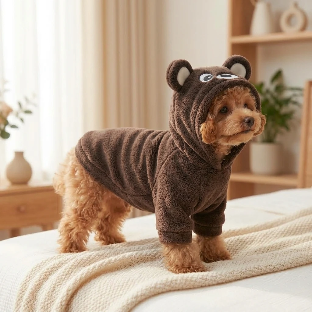 Brown bear dog sweater with a playful bear design