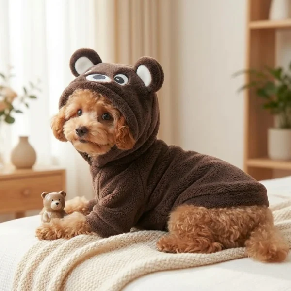 brown-bear-pattern-dog-sweater Brown bear pattern dog sweater for everyday outings