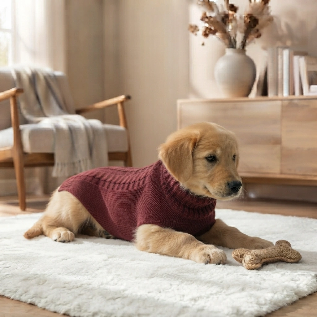 Burgundy knit turtleneck dog sweater with a rich warm shade