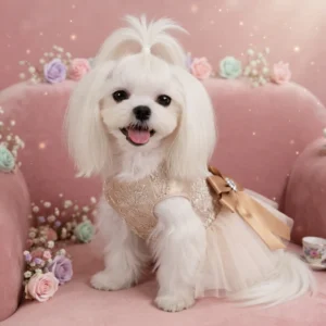 Champagne gold lace princess dog dress with embroidery
