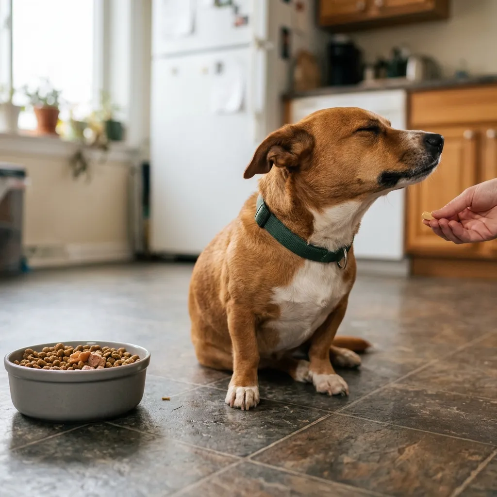 A dog resting indoors, a reminder that a change in appetite is a symptom, not a diagnosis