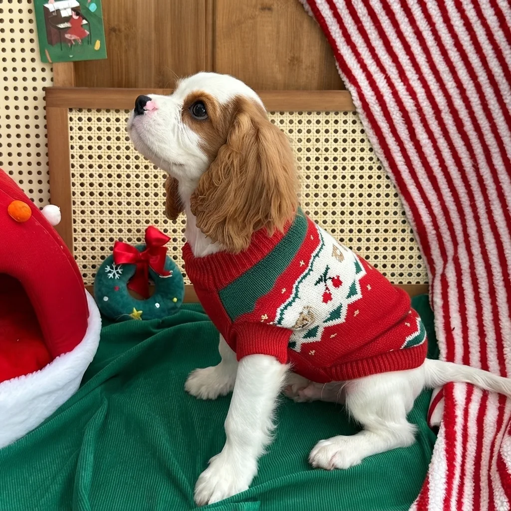 Festive red Christmas dog sweater for winter outings