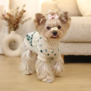 Green Aspen snowflake dog sweater with a cable-knit-inspired design