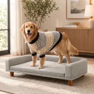Hudson luxury large dog bed with elevated wooden legs