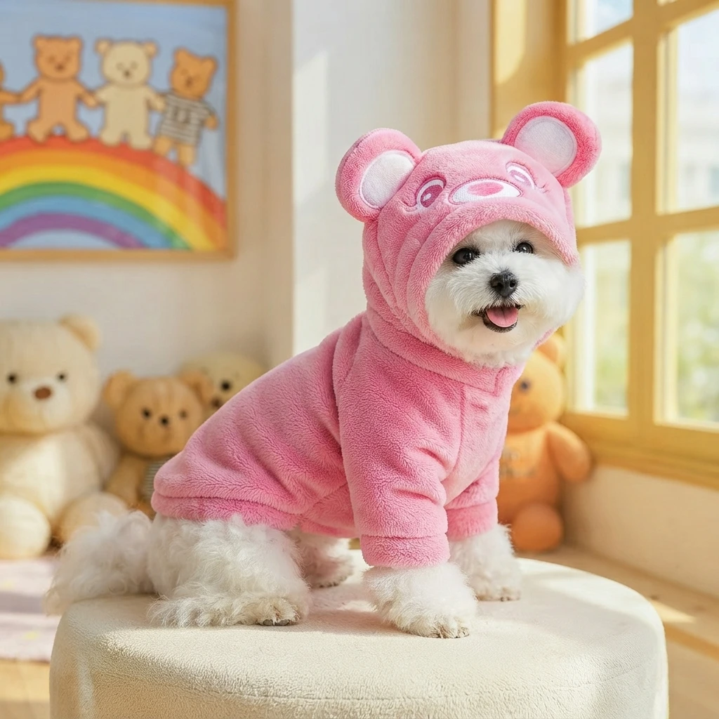 Cute pink bear dog sweater for cooler days