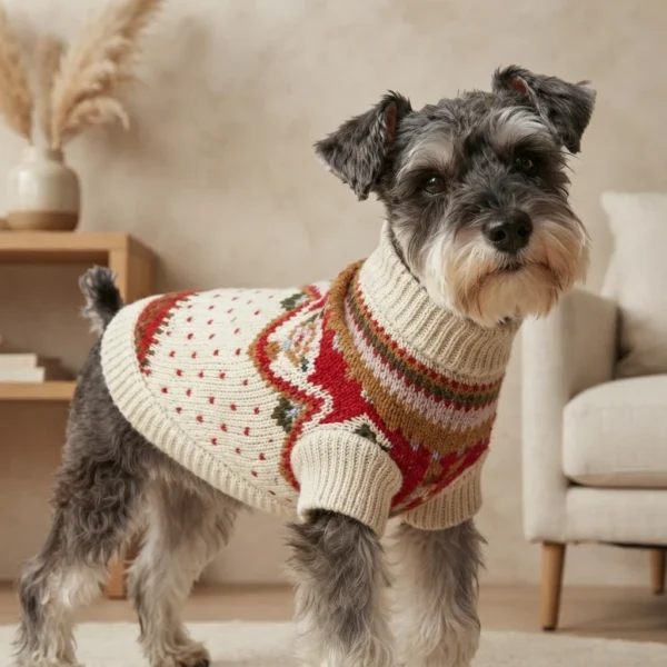 red-white-winter-dog-sweater Red and white winter flower dog sweater