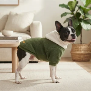 Soft fleece lined dog hoodie with a comfortable hooded design