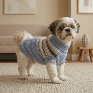 blue cable knit dog sweater